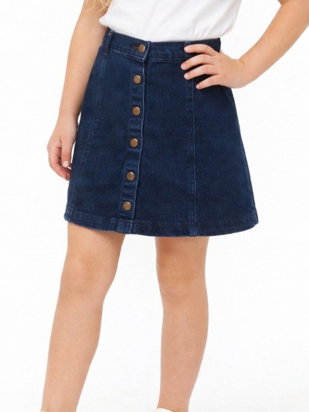 Forever 21 Girls Denim Snap‑Up A‑Line Skirt Dark Wash Size 6